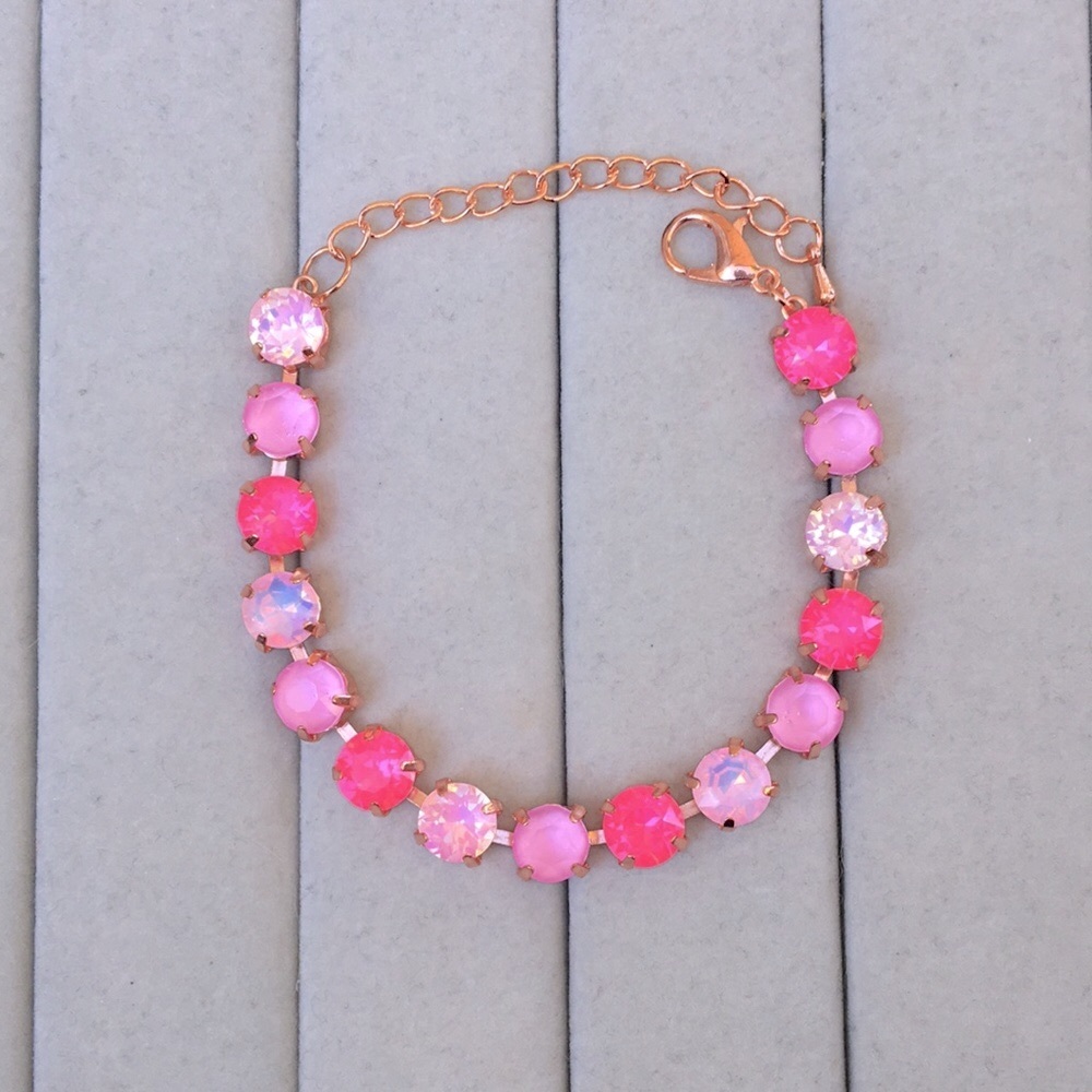 Hot Pink, Pink Opal + Lilac Rose Gold Crystal Tennis Bracelet - Picture 5 of 12